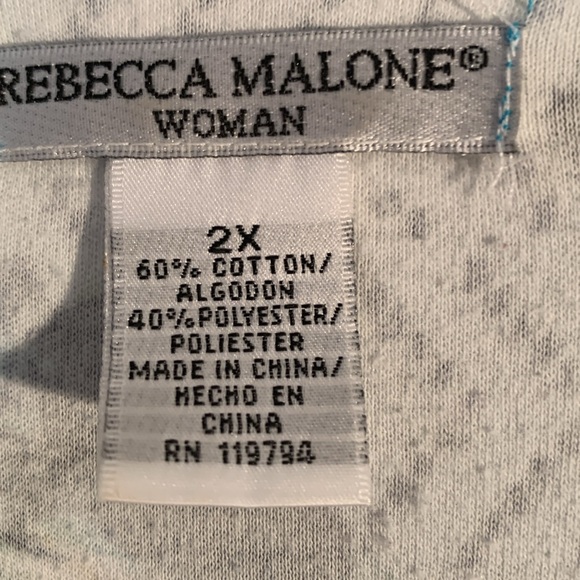 Rebecca Malone 2X Blue & White Floral Short Sleeve T-Shirt - Picture 3 of 5